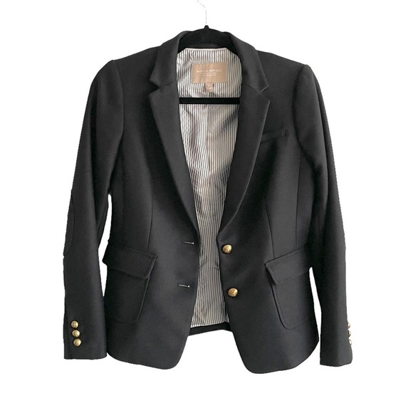 BANANA REPUBLIC Black Wool Button Front Blazer Jacket Elbow Patches 4P - Picture 1 of 8